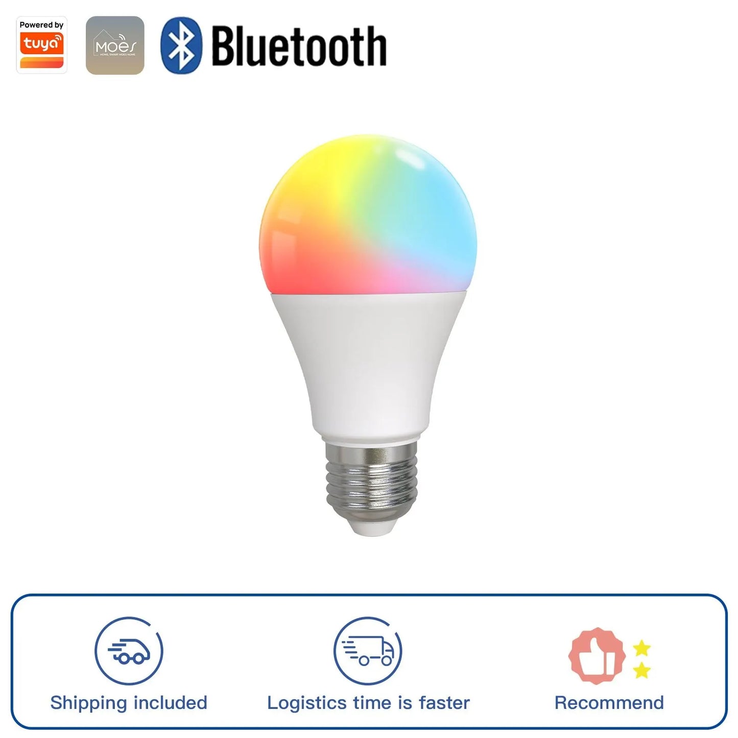 Tuya Smart LED RGB Lyspære 9W E27 - WiFi Justerbar Dimmbar Kontroller via SmartLife Google Alexa Apps