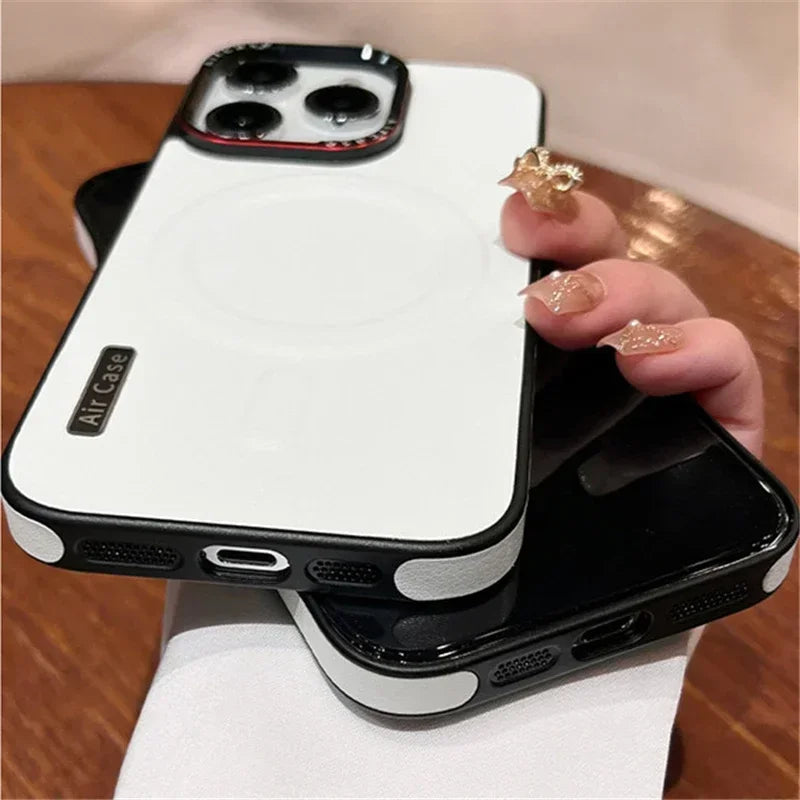 Luksus Executive MagSafe Lær Design Etui for iPhone 16 12 13 14 15 Pro Max Trådløs Lading Støtsikker Deksel