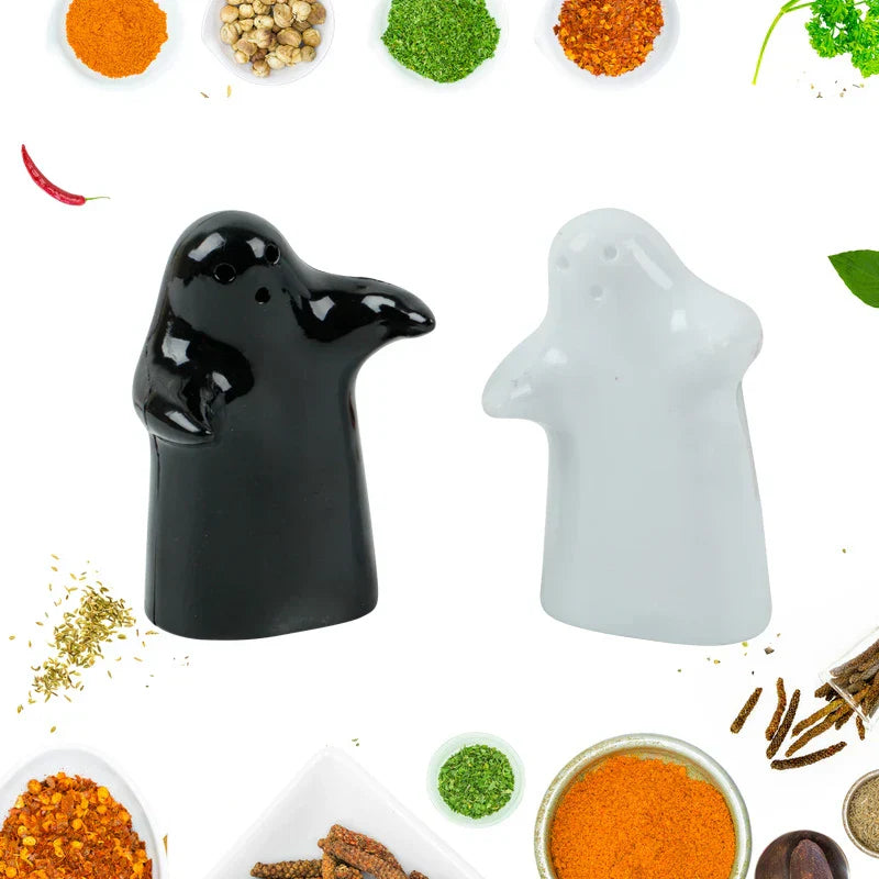 Norvo | Søte Omfavnende Gjenferd Svart og Hvit Keramisk Salt- og Pepperkvern