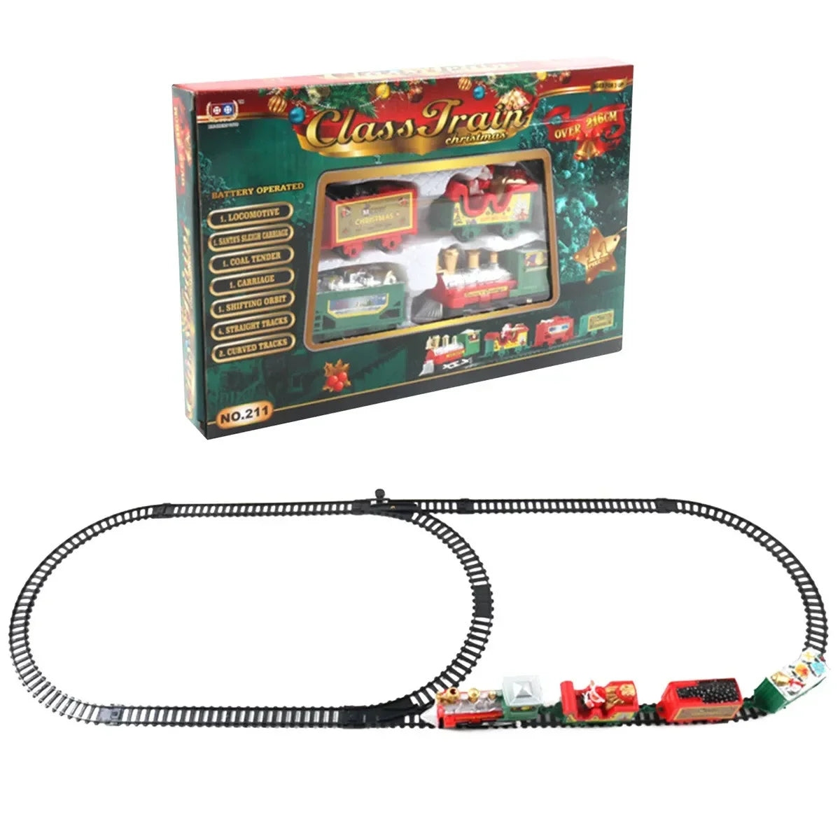 Miljøvennlig jule elektrisk togsett - Spor for barn, sikkert julegave og tredekorasjon med julemann-tema 216cm (85 tommer)