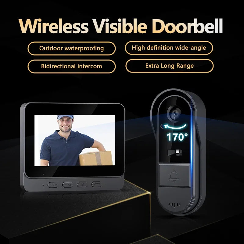 Norvo | Trådløs video dørklokke med intercom og nattsyn HD – 4,3” IPS-display, vanntett