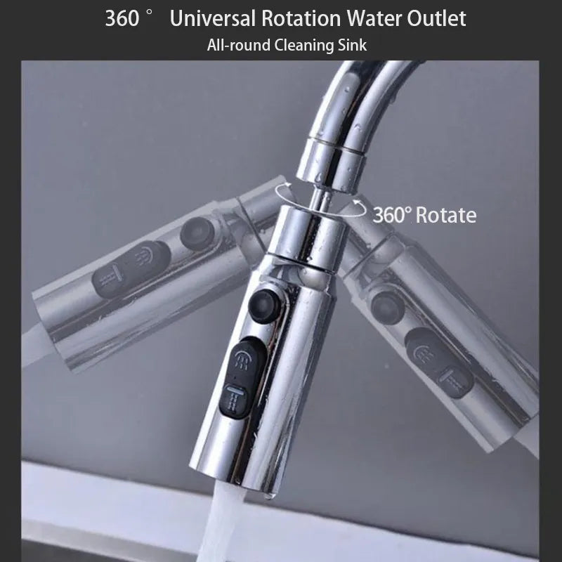 Norvo | 360° Universell Rotasjon Kranforlengelse med Sprutbeskyttelses-Aerator - 3 Moduser Kjøkkenarmatur Tilbehør + Universaladapter