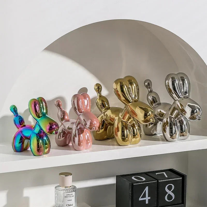 Norvo | Nordisk Keramisk Ballonghund Skulptur Gull Dyre Dekorasjoner Statue Stue Ornament Kreativ Skrivebord Ornament Hjem Dekor