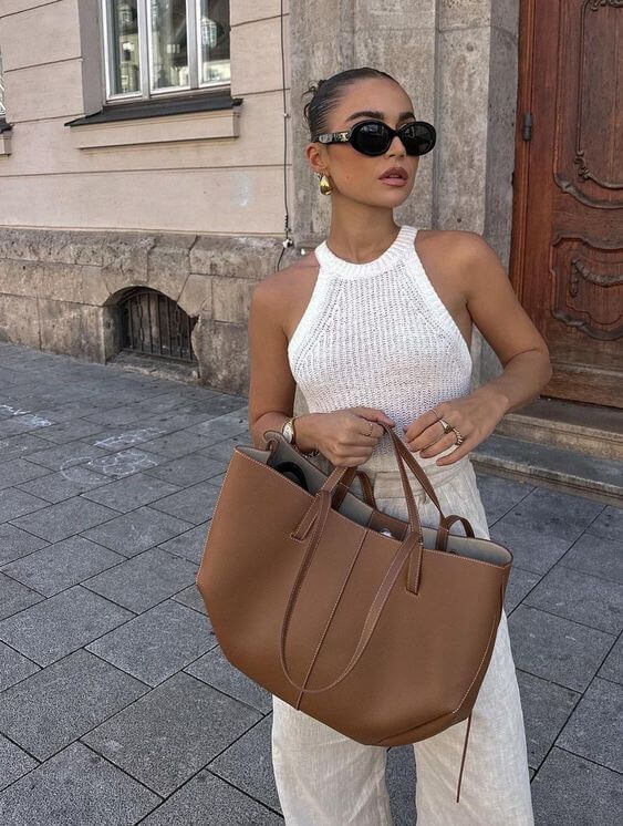Norvo - Vintage Tote Bag dame | Romslig skulderveske på salg | Lær