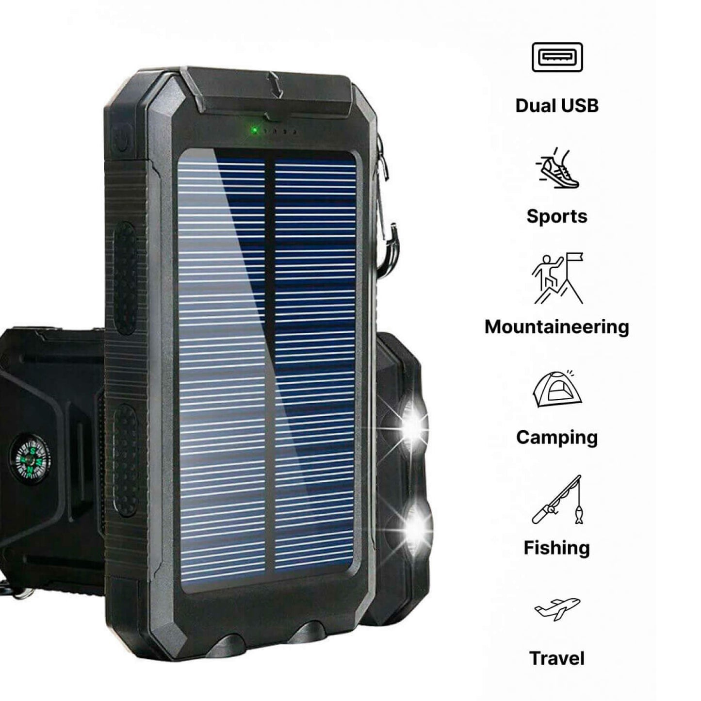 Norvo | 500000mAh Solenergilader Vanntett Strømbank Ekstern