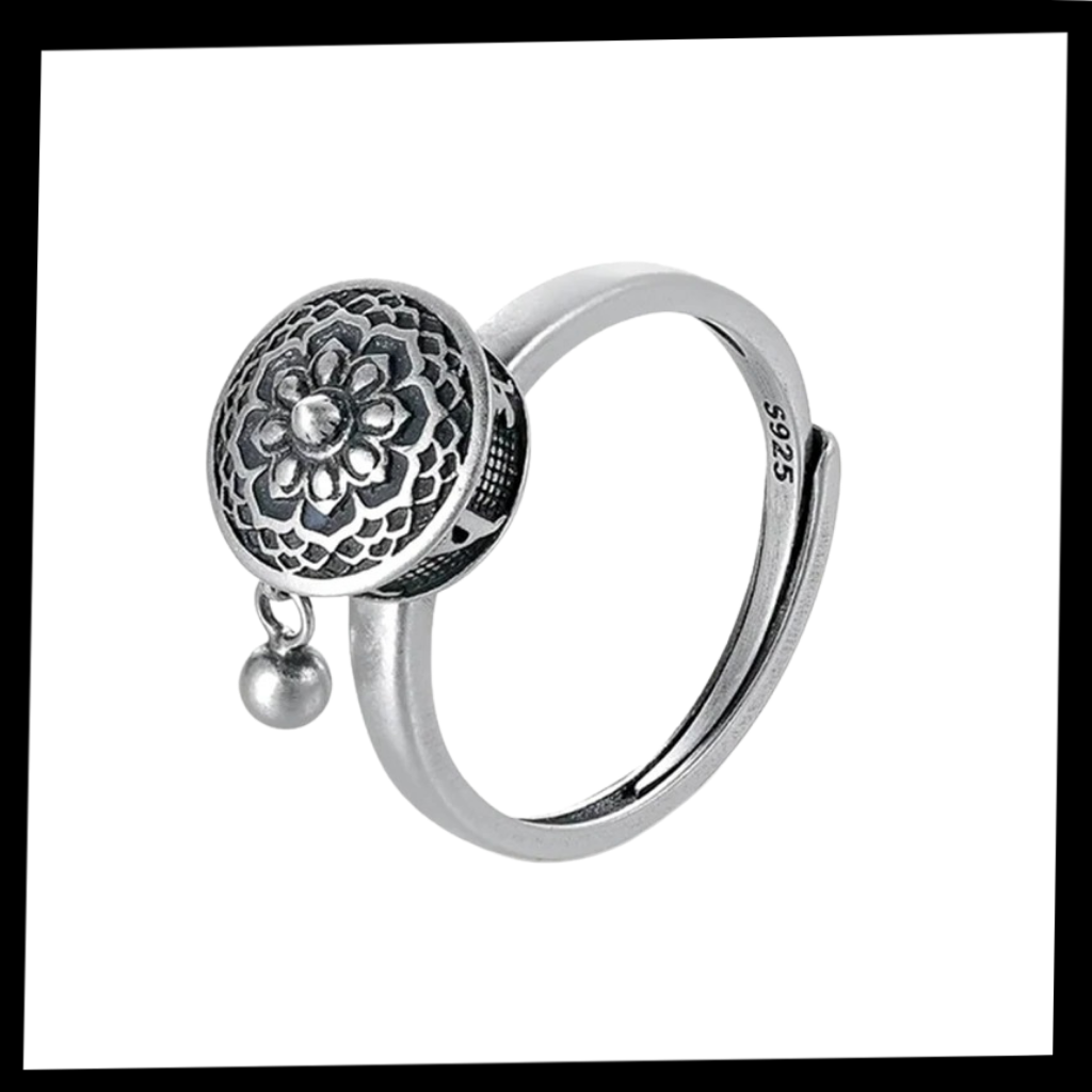 Spinnende buddhistisk mantra ring for kvinner