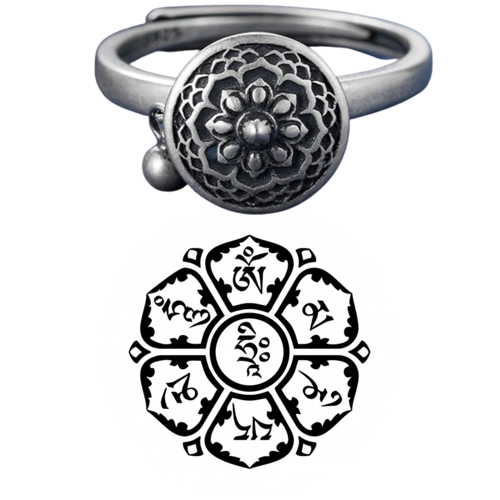 Spinnende buddhistisk mantra ring for kvinner