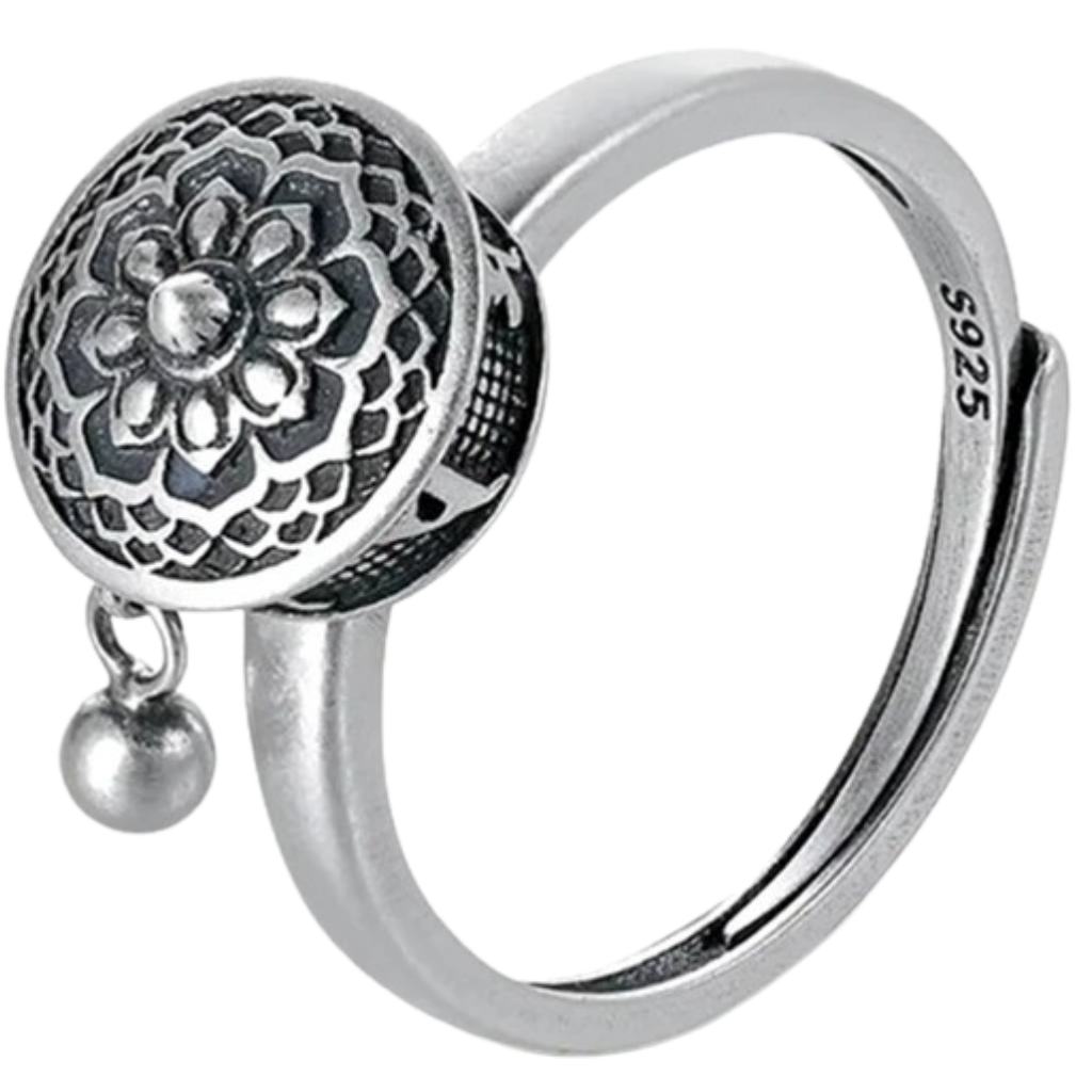 Spinnende buddhistisk mantra ring for kvinner