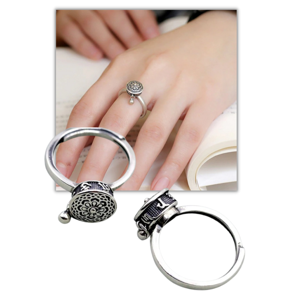 Spinnende buddhistisk mantra ring for kvinner