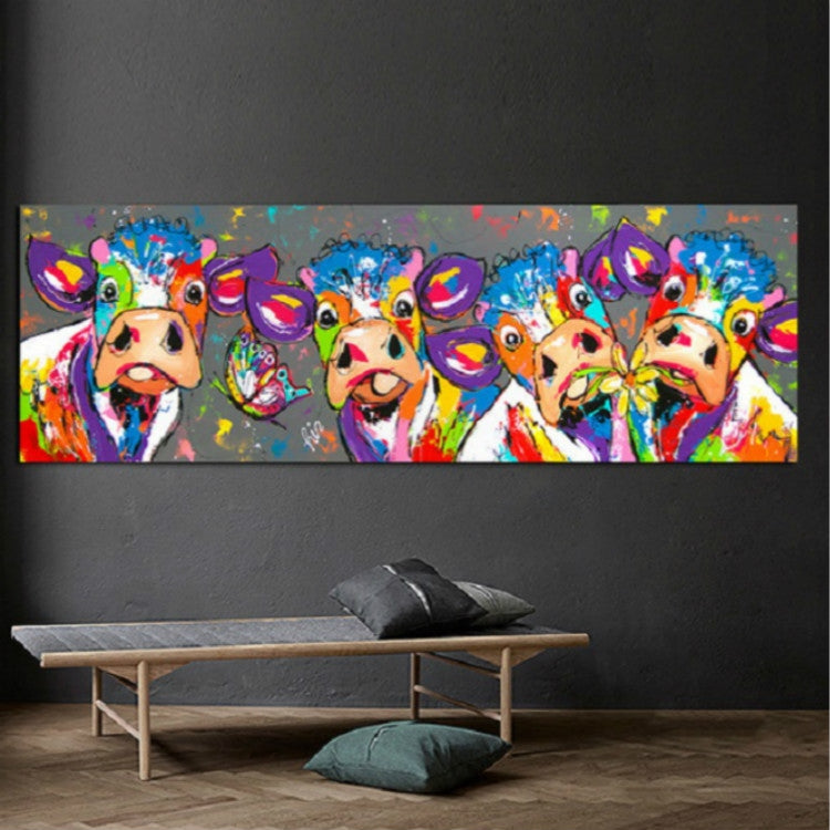 Norvo | Fargerike kyr Hjemmedekorasjon Lærremse HD Uten ramme Maleri Kjerne, Størrelse: 40×120cm