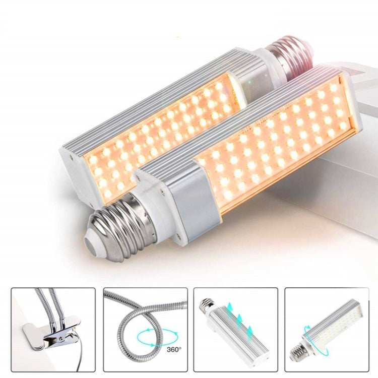 LED Plantevekst Full Spektrum Fyllbelysning E27 Klem Plante Lampe Innendørs Mais Lys, Uten Strømadapter, Effekt: 2 Hoder