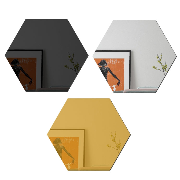 Ym300 16 PCS / Set Hjem Personlig Veggklistremerker DIY Akryl Vegg Dekorativ Speil (Sekskantet Svart)