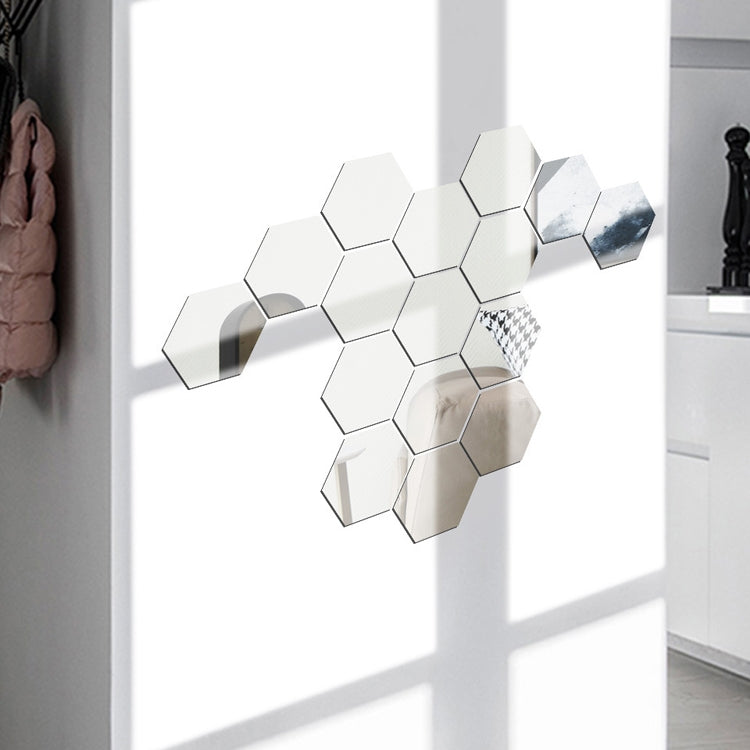 Ym300 16 PCS / Set Hjem Personlig Veggklistremerker DIY Akryl Vegg Dekorativ Speil (Sekskantet Svart)