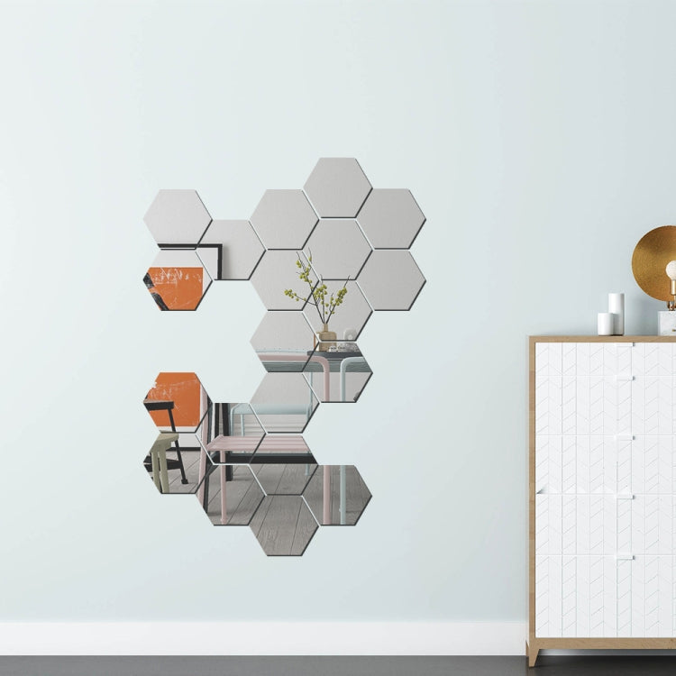 Ym300 16 PCS / Set Hjem Personlig Veggklistremerker DIY Akryl Vegg Dekorativ Speil (Sekskantet Svart)
