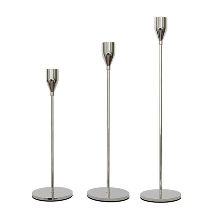 3 PCS / Sett Hjemdekorasjon Bryllup Smykker Stål Lysestake, Stil: Tyk Bunn (Sølv)