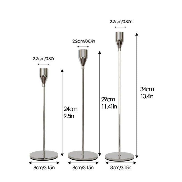 3 PCS / Sett Hjemdekorasjon Bryllup Smykker Stål Lysestake, Stil: Tyk Bunn (Sølv)