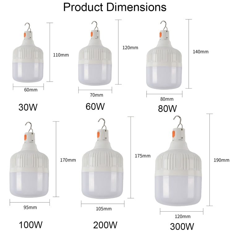 AB26 USB Lading LED Lyspære Nattmarked Stande Lys Utendørs Camping Hengende Lampe, Effekt: 300W (Oransje)
