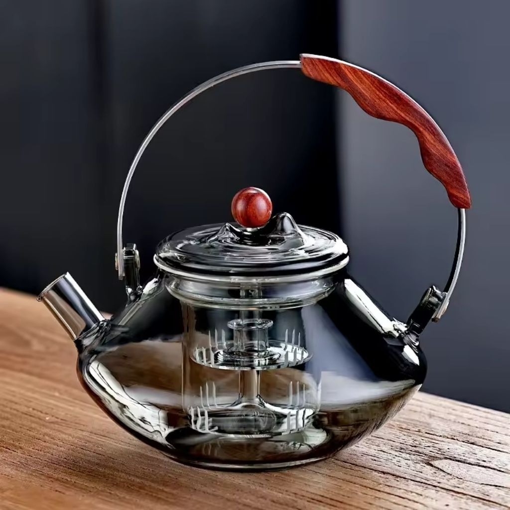 Norvo | Thesora – Premium Glass Brew Teapot with Removable Infuser & Wooden Handle (750ml)