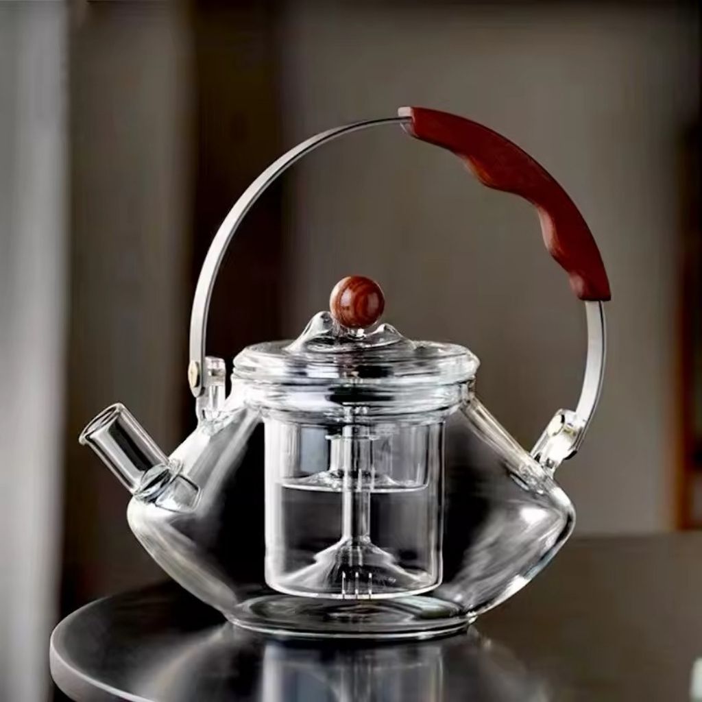 Norvo | Thesora – Premium Glass Brew Teapot with Removable Infuser & Wooden Handle (750ml)