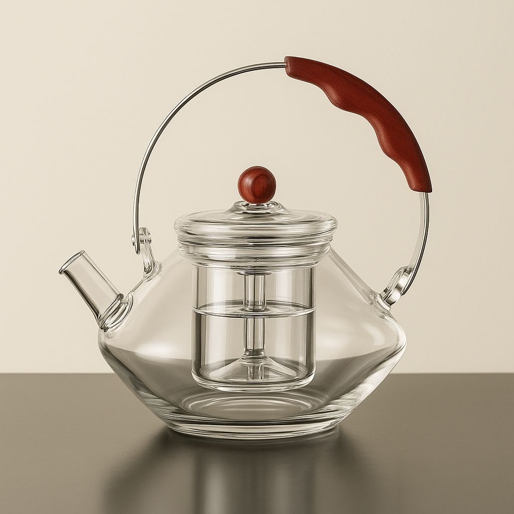 Norvo | Thesora – Premium Glass Brew Teapot with Removable Infuser & Wooden Handle (750ml)