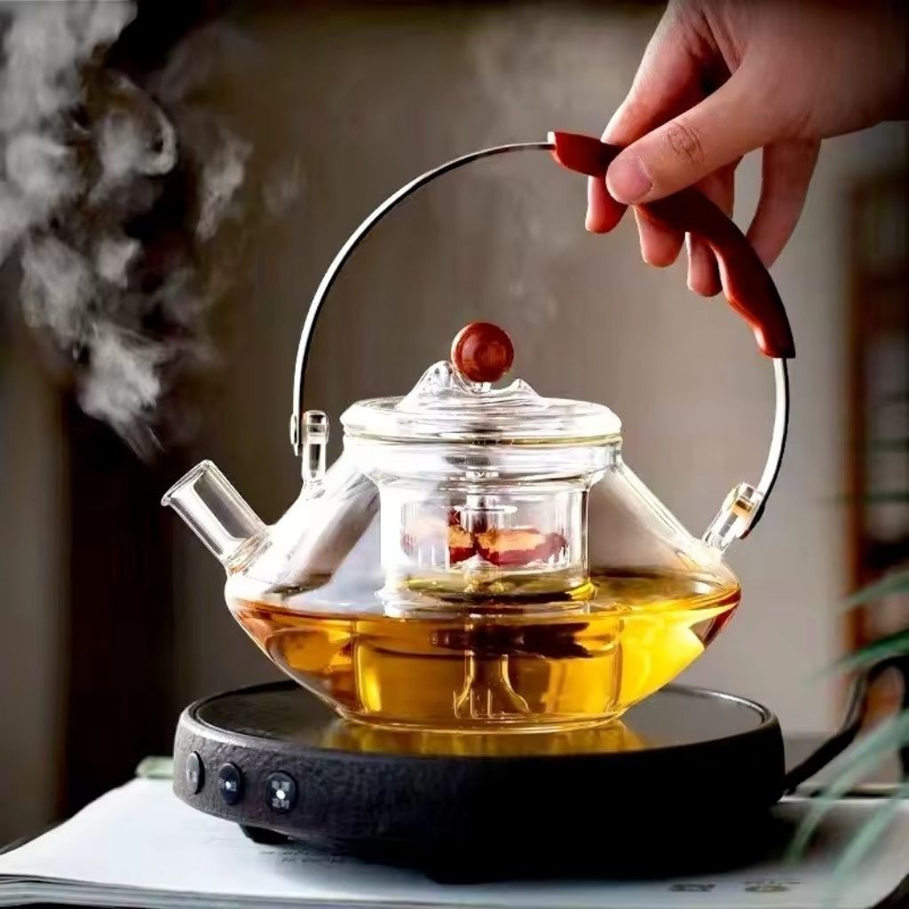 Norvo | Thesora – Premium Glass Brew Teapot with Removable Infuser & Wooden Handle (750ml)