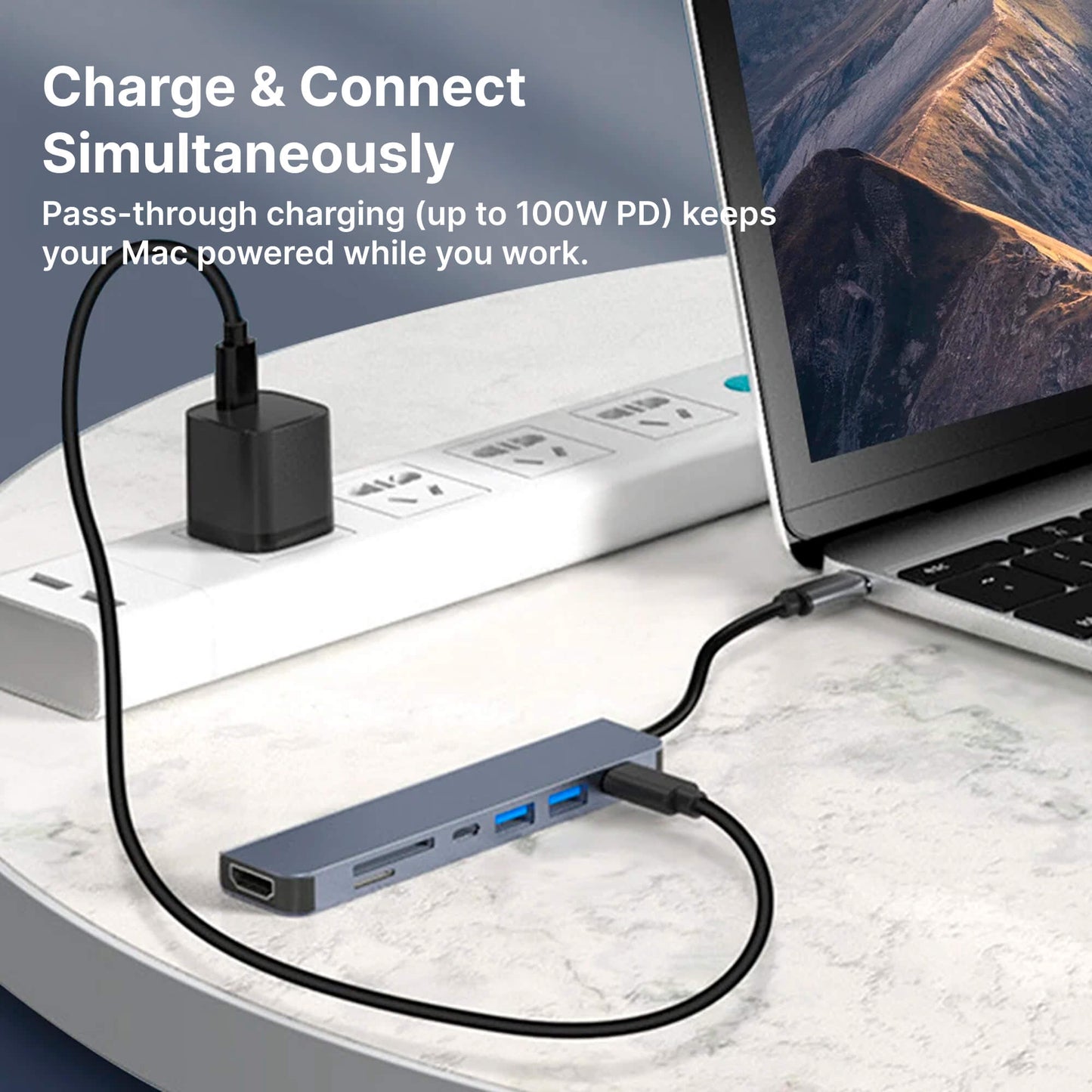 Norvo | USB-C Til USB Adapter Hub & Multiport Adapter - MacBook Pro & Air Kompatibel - HDMI, USB, SD Kortleser & Mer