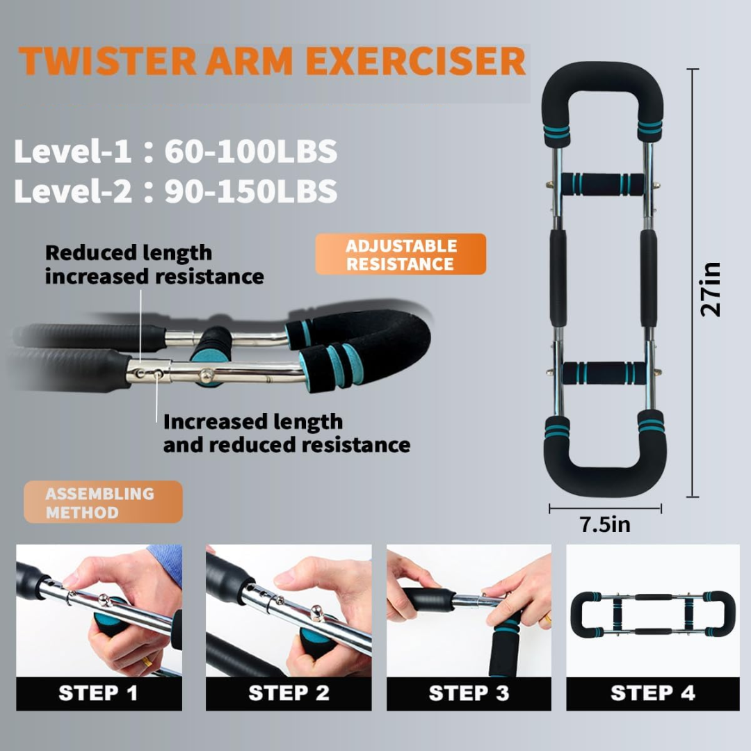 Norvo | Twister Arm Trening Maskin – Justerbar Fjær Treningsstang for Overkropp Styrketrening