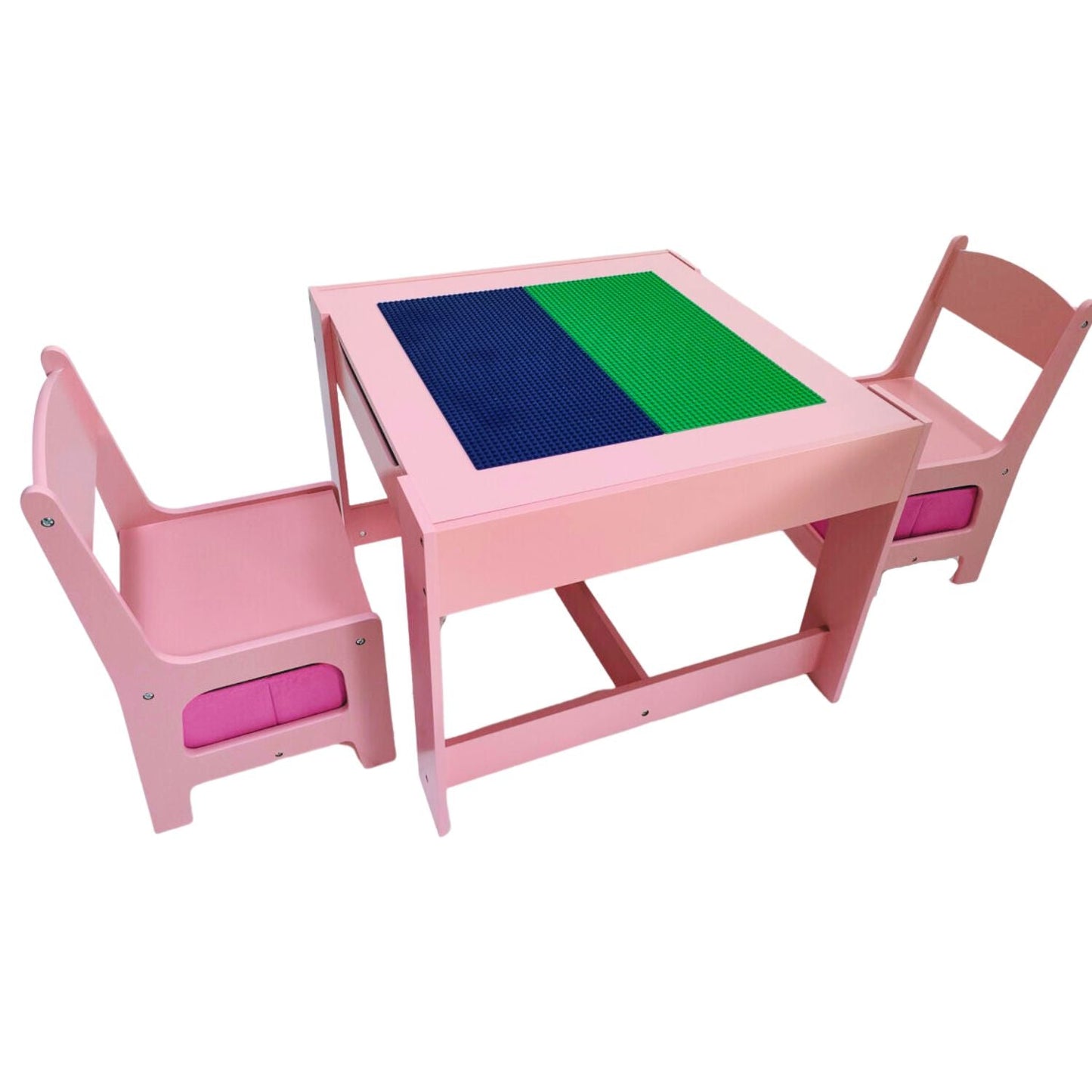 Norvo | EKKIO 3PCS Barn Bord med Lego Baseplate og Stoler Set med Svart Tavle (Rosa) EK-KTCS-105-RHH