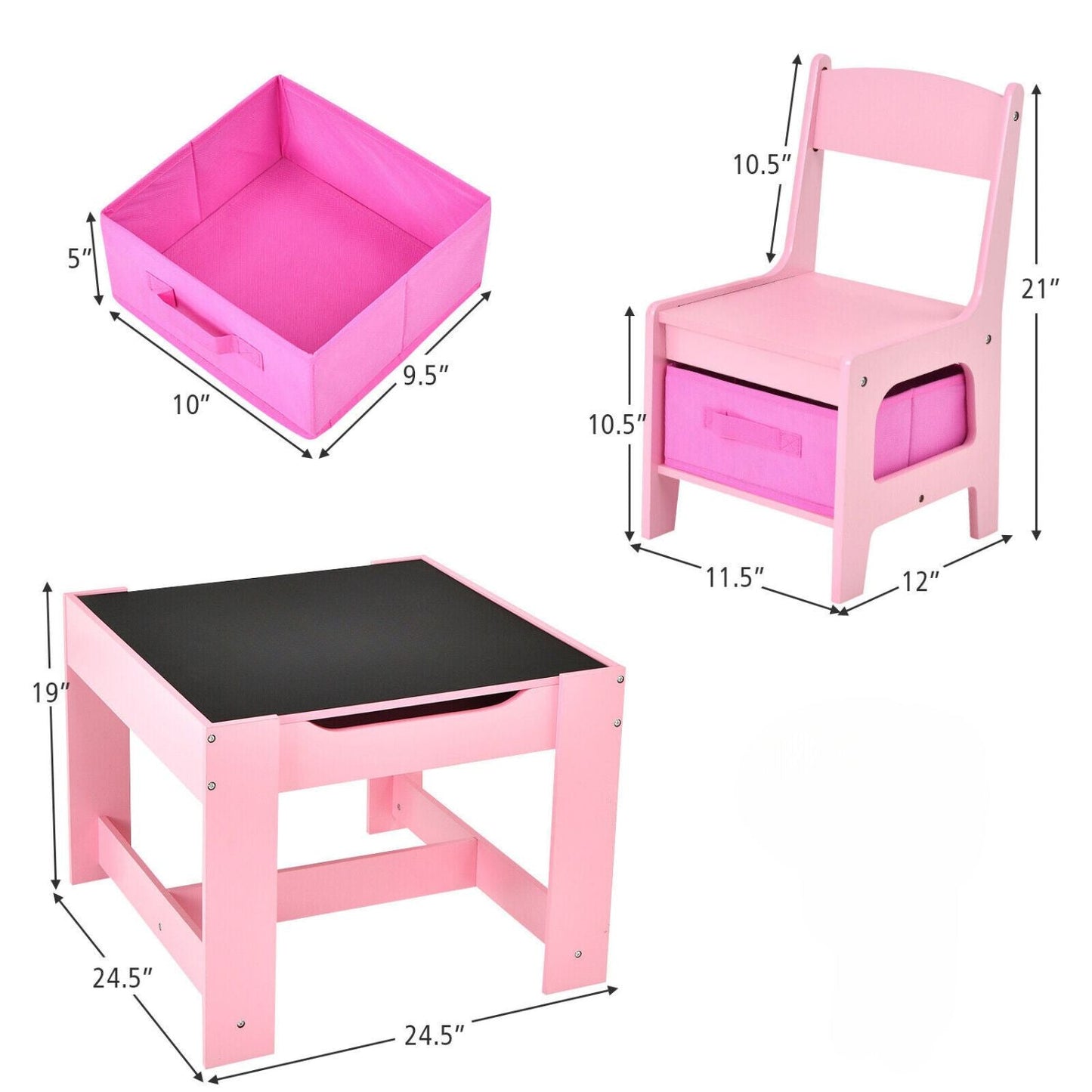 Norvo | EKKIO 3PCS Barn Bord med Lego Baseplate og Stoler Set med Svart Tavle (Rosa) EK-KTCS-105-RHH