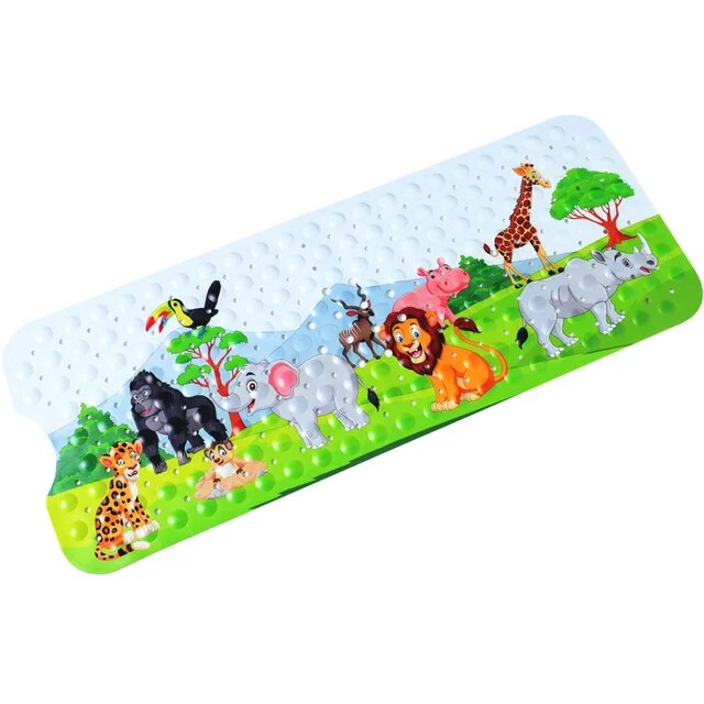 Norvo | BathyFun | Sikker Antiskli Badematte for Barn med Sterke Sugkopper og Glade Tegneserie Design - 100x40 cm PVC Baderomsmatte