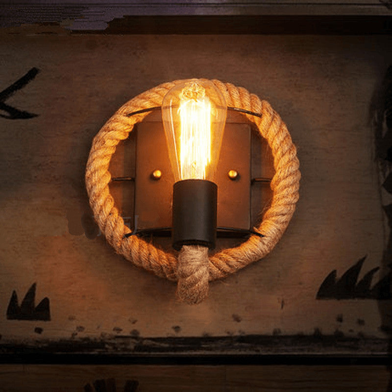 Norvo Vegglampe | Vintage Stil | Hamp Tau Lampe Design | Unik Dekorasjon | Miljøvennlig Vegglampe