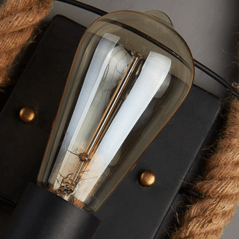 Norvo Vegglampe | Vintage Stil | Hamp Tau Lampe Design | Unik Dekorasjon | Miljøvennlig Vegglampe