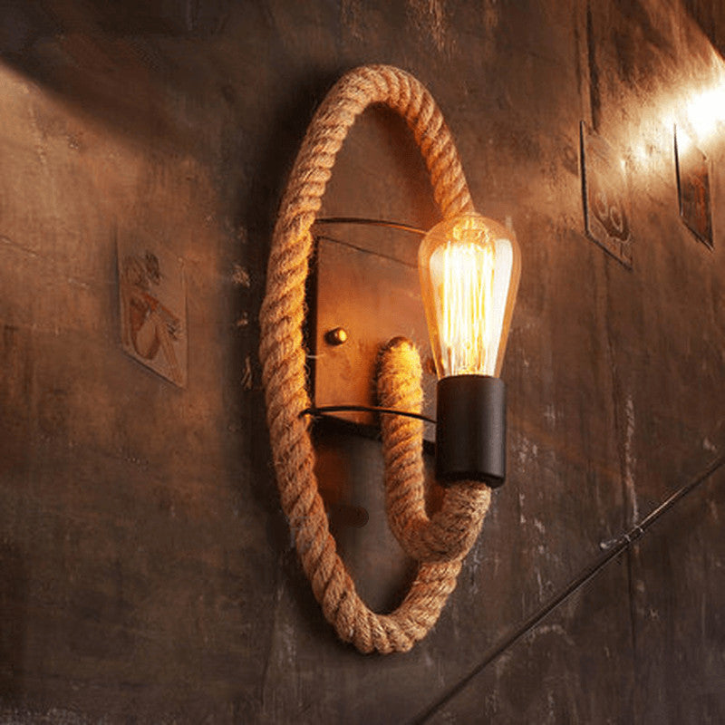 Norvo Vegglampe | Vintage Stil | Hamp Tau Lampe Design | Unik Dekorasjon | Miljøvennlig Vegglampe