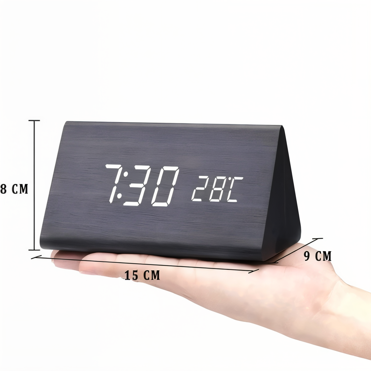 Norvo | WakeyCue | Moderne Tre LED Digital Vekkerklokke med Temperatur- og Fuktighetsvisning