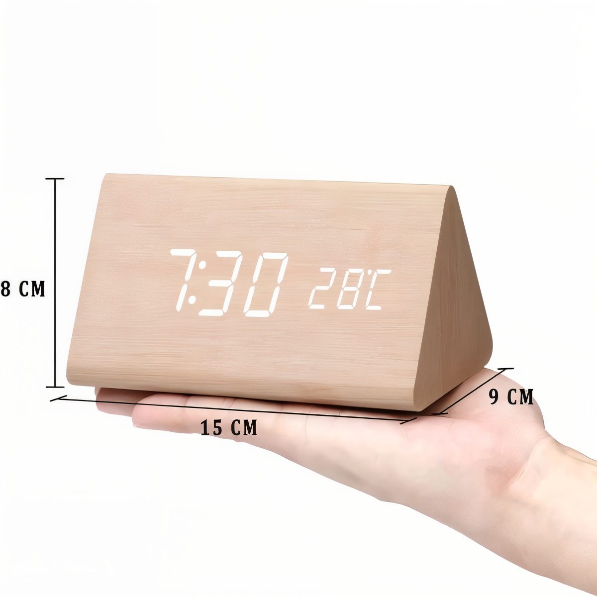Norvo | WakeyCue | Moderne Tre LED Digital Vekkerklokke med Temperatur- og Fuktighetsvisning