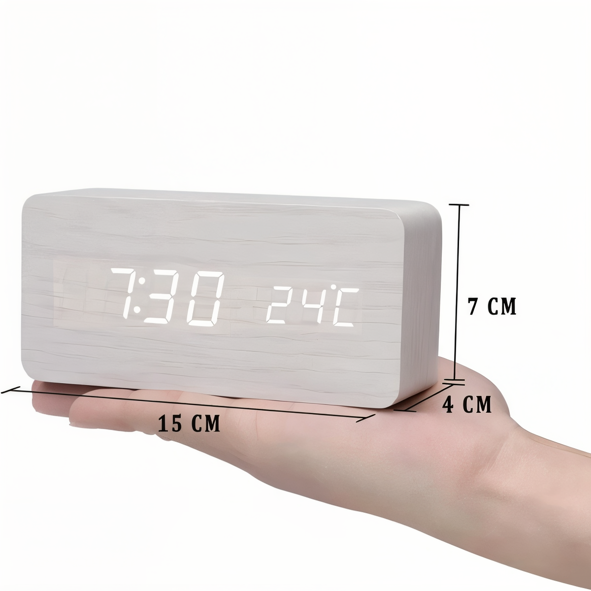 Norvo | WakeyCue | Moderne Tre LED Digital Vekkerklokke med Temperatur- og Fuktighetsvisning