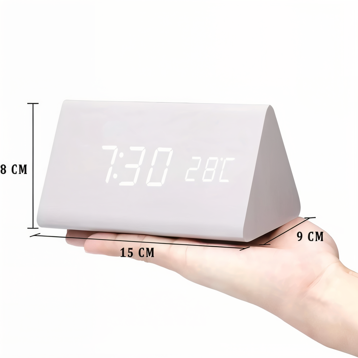 Norvo | WakeyCue | Moderne Tre LED Digital Vekkerklokke med Temperatur- og Fuktighetsvisning