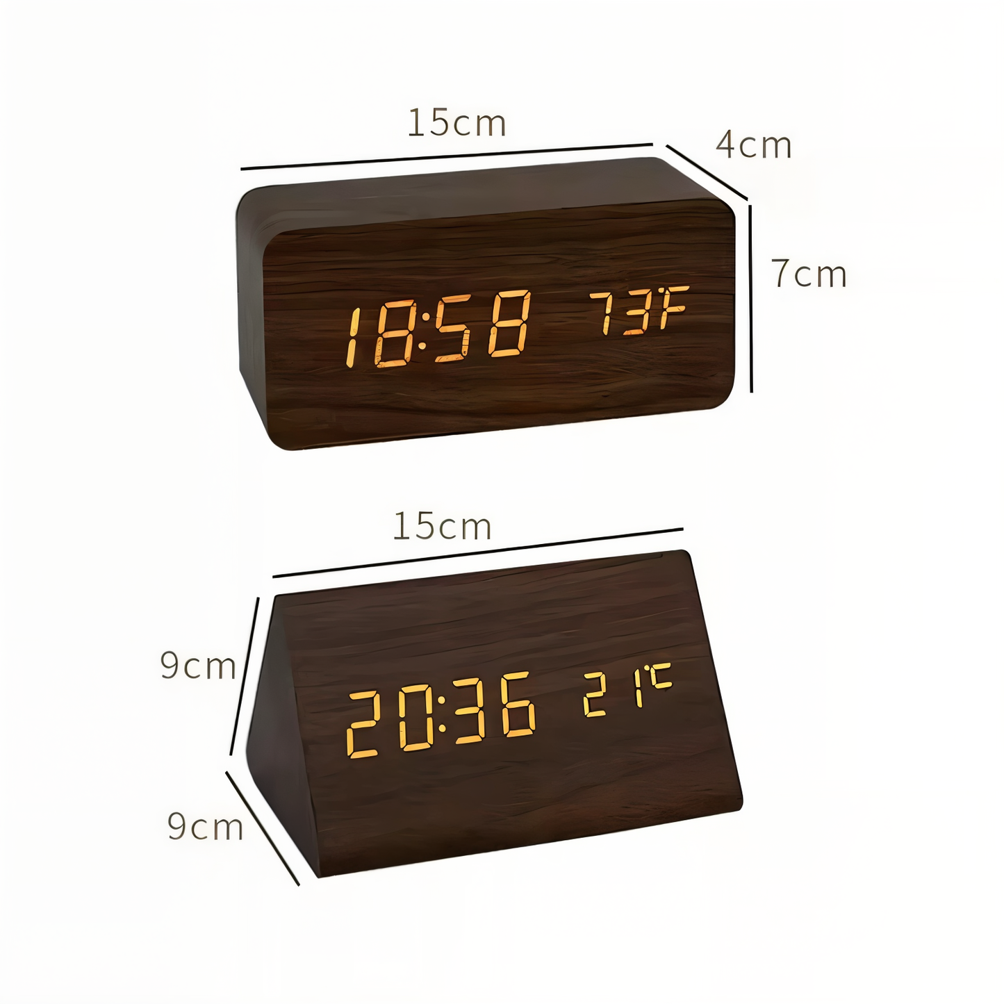 Norvo | WakeyCue | Moderne Tre LED Digital Vekkerklokke med Temperatur- og Fuktighetsvisning