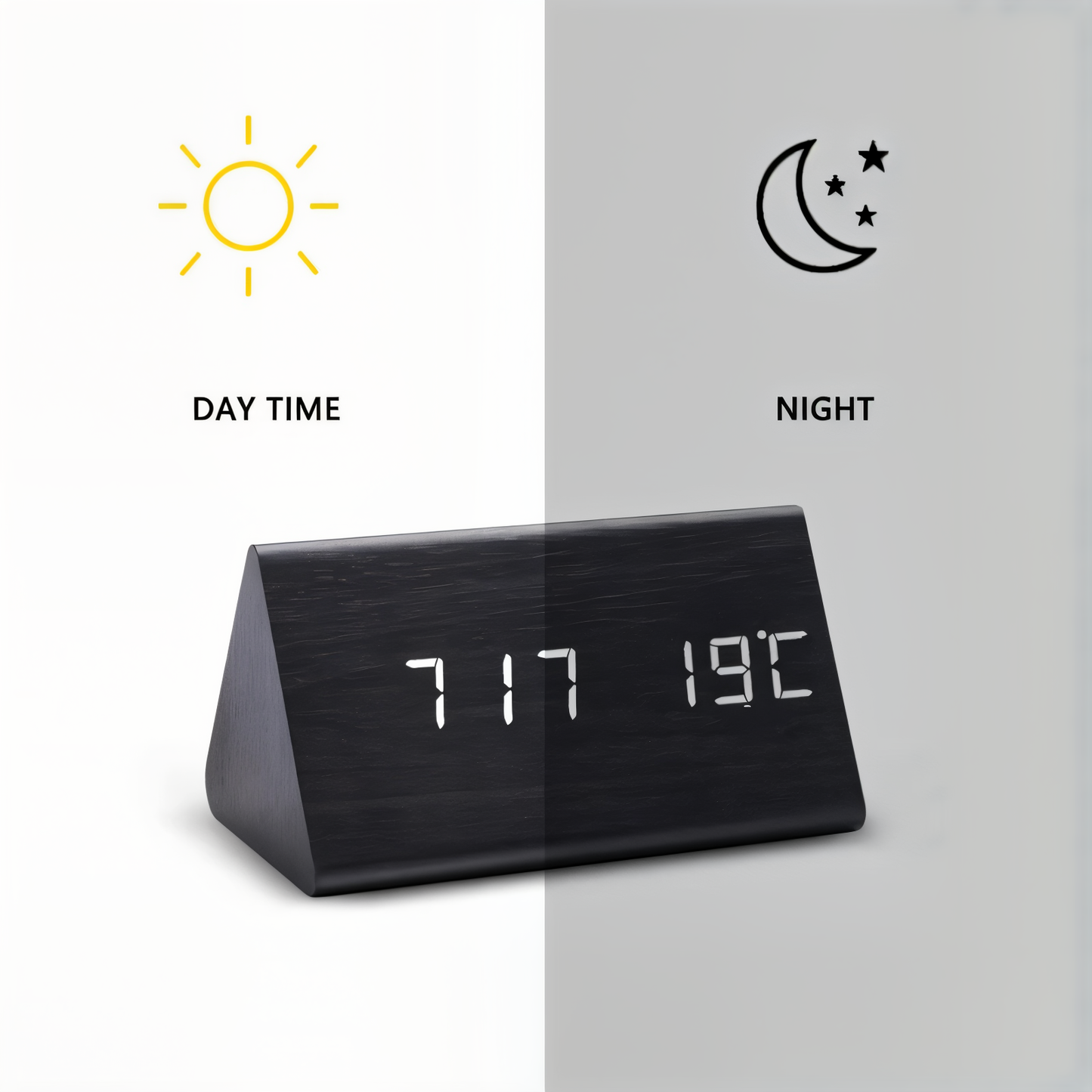 Norvo | WakeyCue | Moderne Tre LED Digital Vekkerklokke med Temperatur- og Fuktighetsvisning
