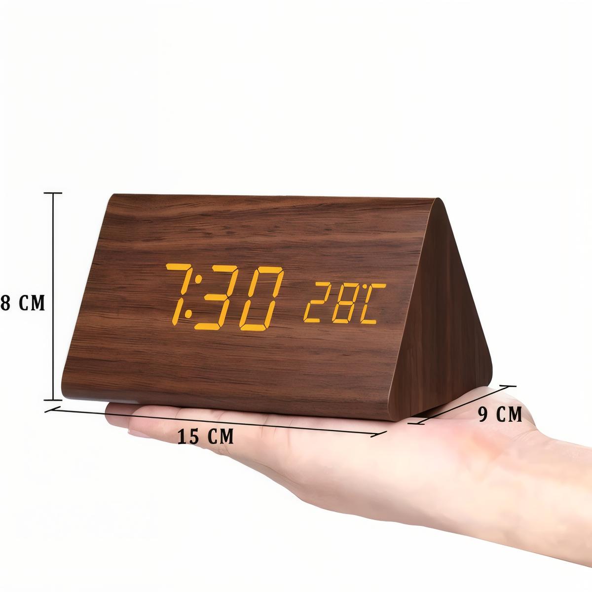 Norvo | WakeyCue | Moderne Tre LED Digital Vekkerklokke med Temperatur- og Fuktighetsvisning