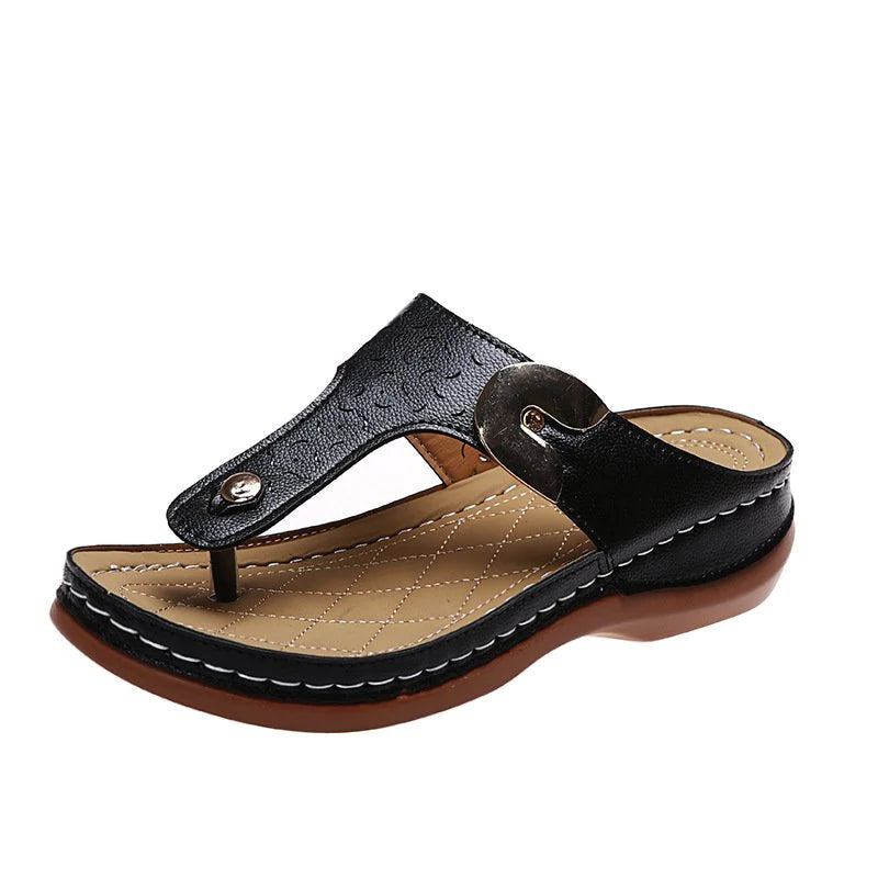 Norvo | 2022 Ny Kvinners Metall Dekor Funksjon Mønster Wedge Flip-Flops