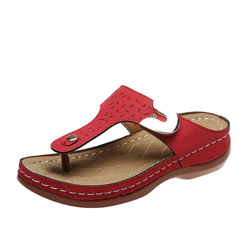 Norvo | 2022 Ny Kvinners Metall Dekor Funksjon Mønster Wedge Flip-Flops
