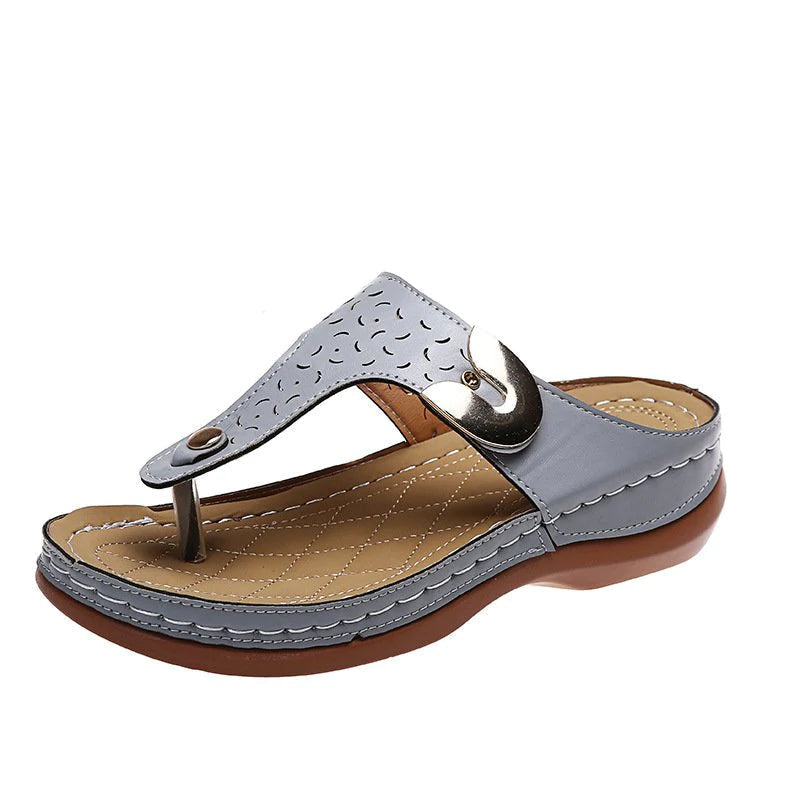 Norvo | 2022 Ny Kvinners Metall Dekor Funksjon Mønster Wedge Flip-Flops