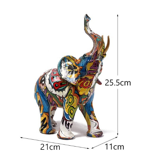 Norvo | Abstrakt Elefant Statue – Fargerik Afrikansk Design med Hevet Snabel for Lykke