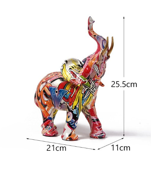 Norvo | Abstrakt Elefant Statue – Fargerik Afrikansk Design med Hevet Snabel for Lykke