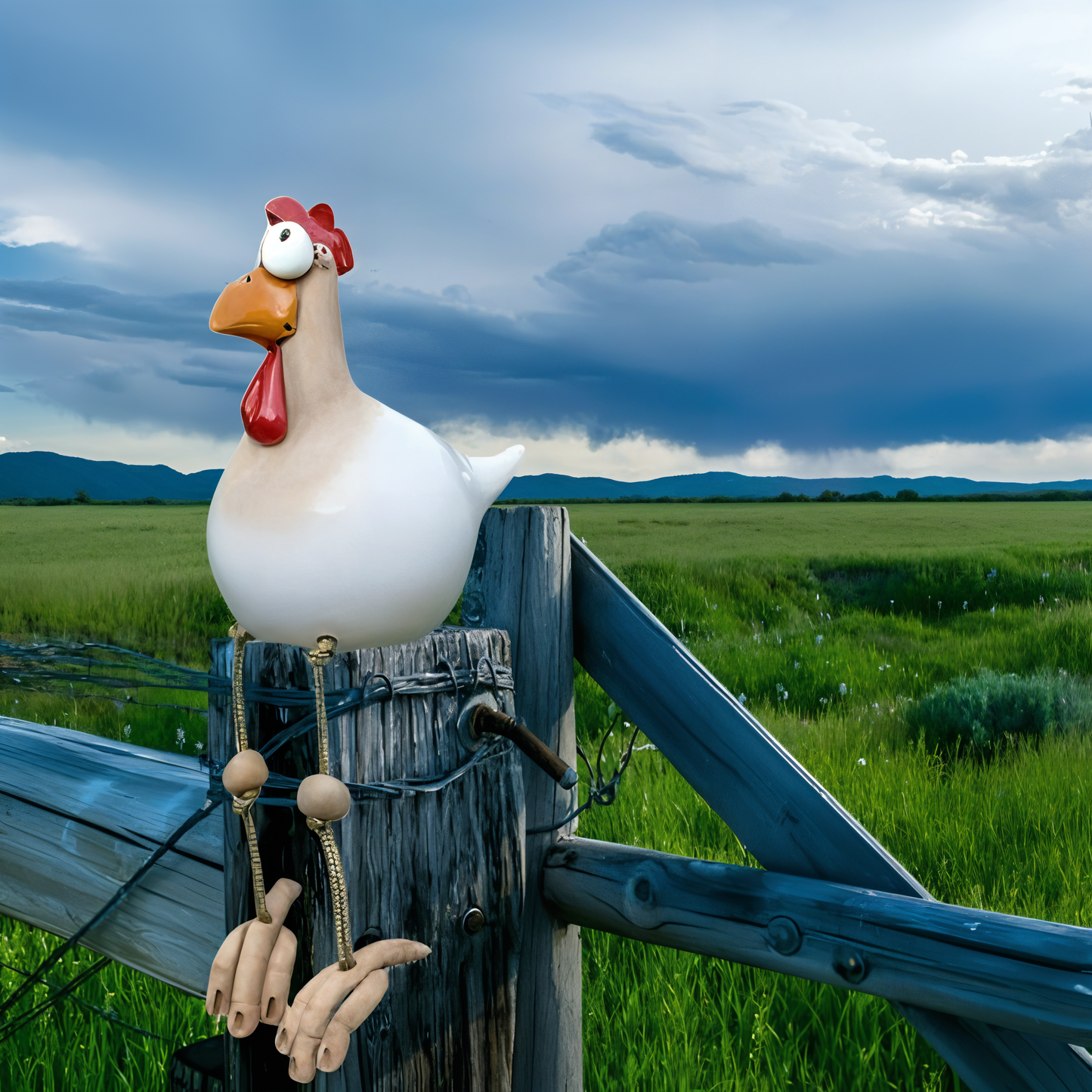 Norvo | Whimsy Big-Eyed Rooster Hage Statue – Værbestandig Harvester Ornament