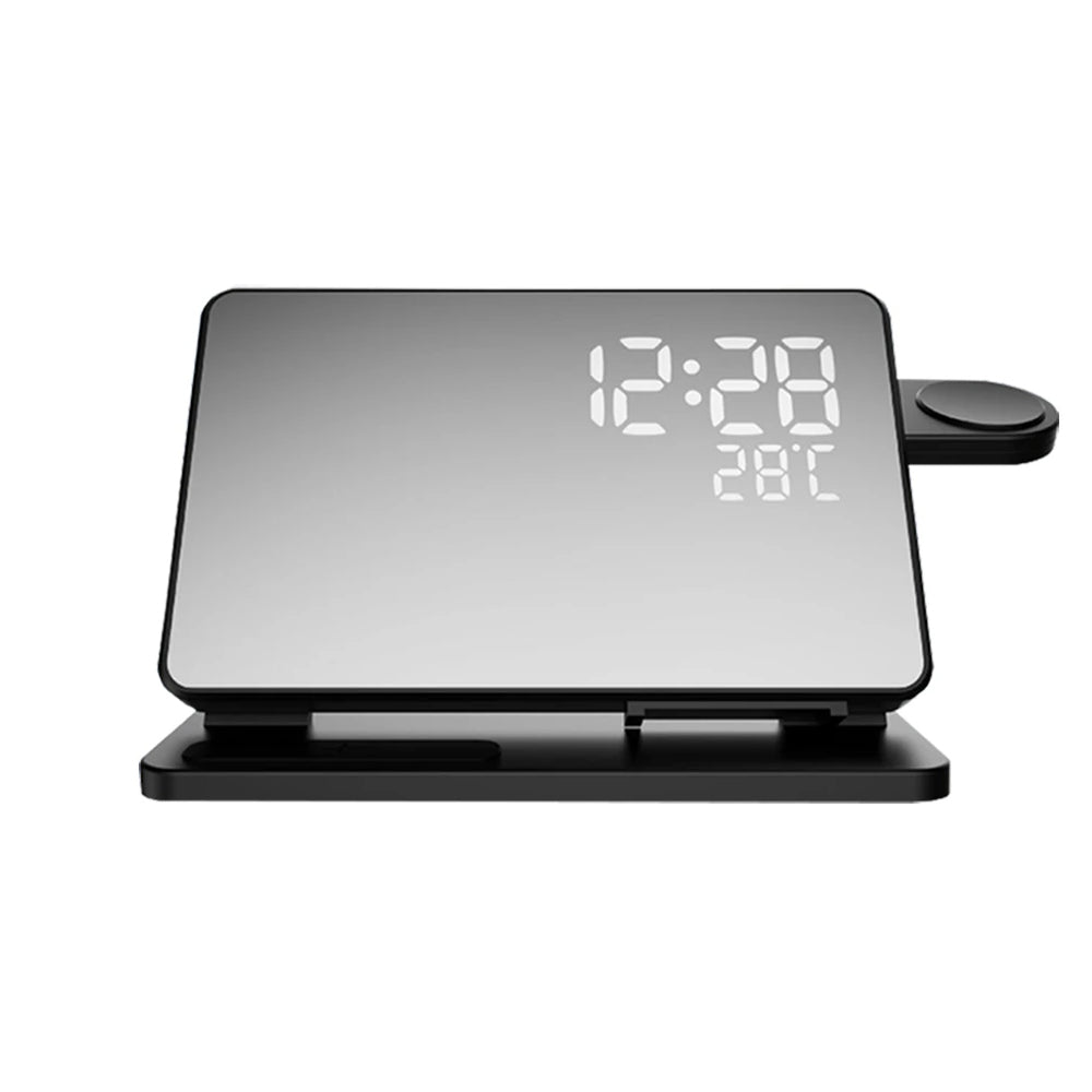 Norvo | 3-i-1 Hurtiglade Stasjon | Premium Trådløs Hurtiglading Docking Stasjon med Vekkerklokke | for Apple iPhone, Klokke & AirPods