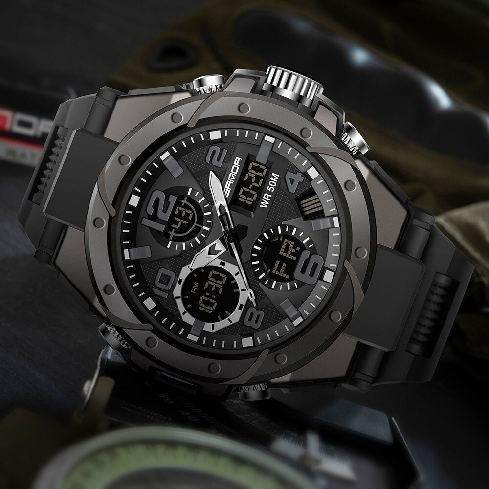 Norvo | TitanGuard Militært Herreklokke – Robust Multifunksjonell Analog & Digital Klokke