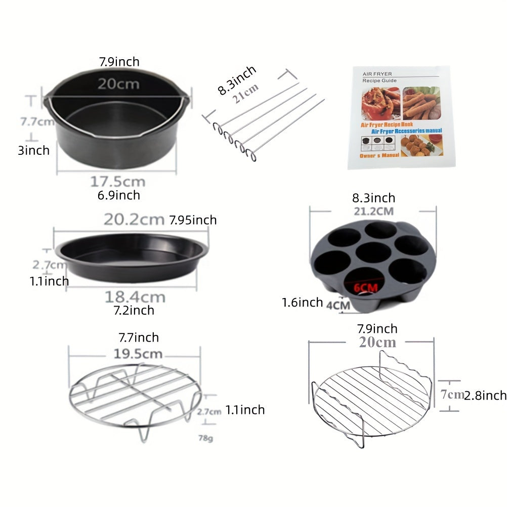 Norvo | 11-delt 8-tommers Air Fryer tilbehørsett - Kompatibel med 3,7QT - 6,8QT Air Fryer, BPA-fri, oppvaskmaskin sikker, non-stick med kokebok