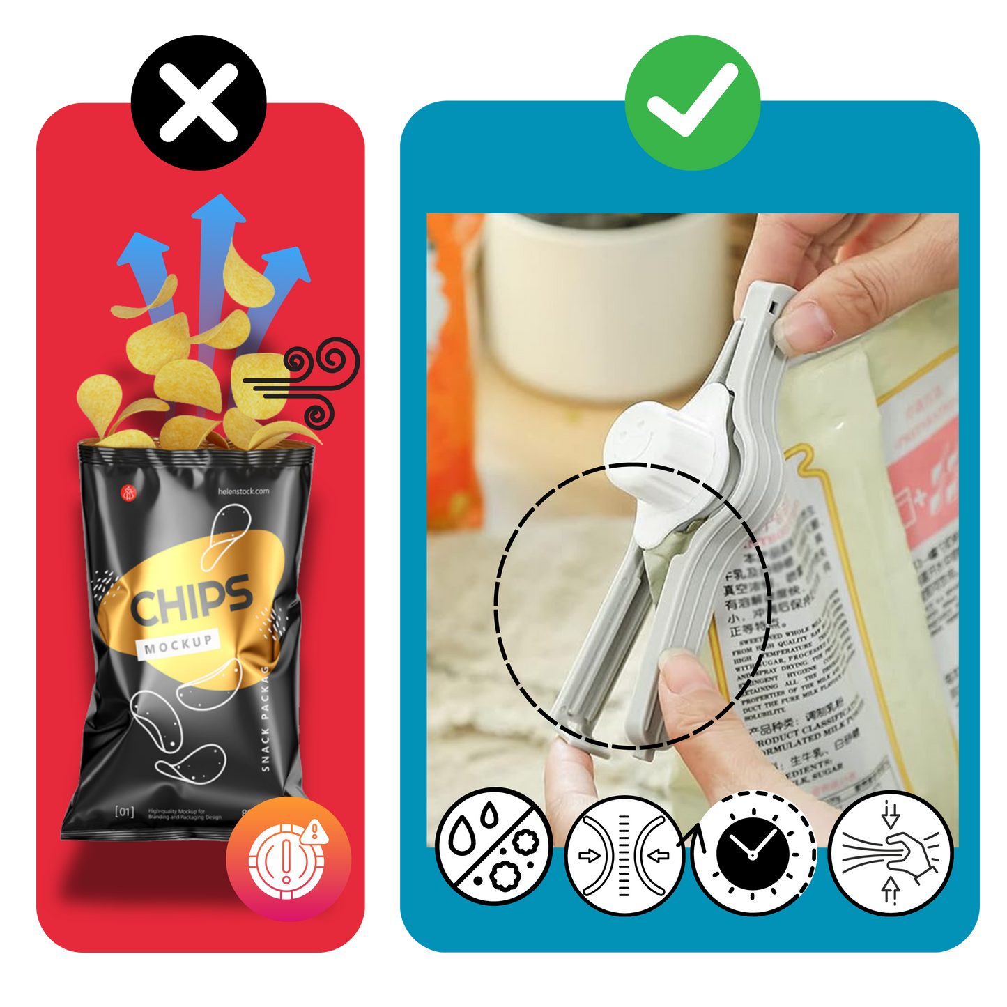Lufttette Chipsposeklemmer